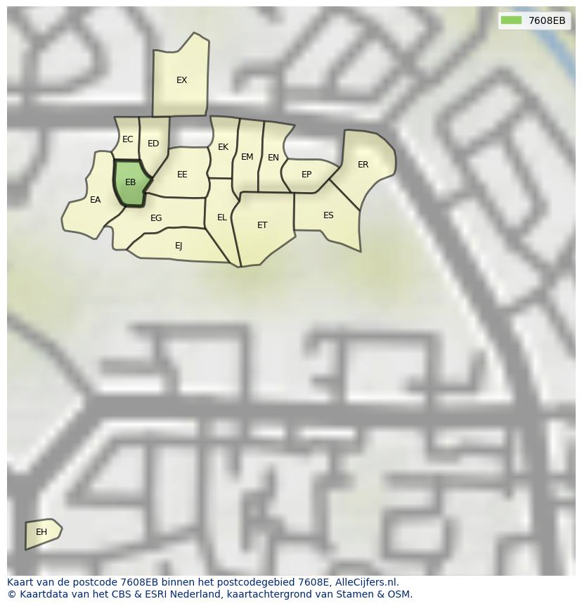 Afbeelding van het postcodegebied 7608 EB op de kaart.