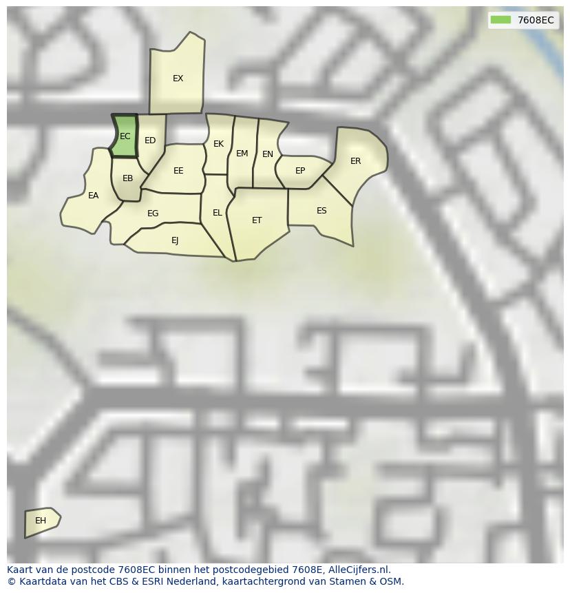 Afbeelding van het postcodegebied 7608 EC op de kaart.