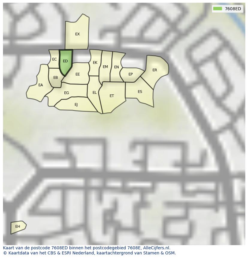 Afbeelding van het postcodegebied 7608 ED op de kaart.