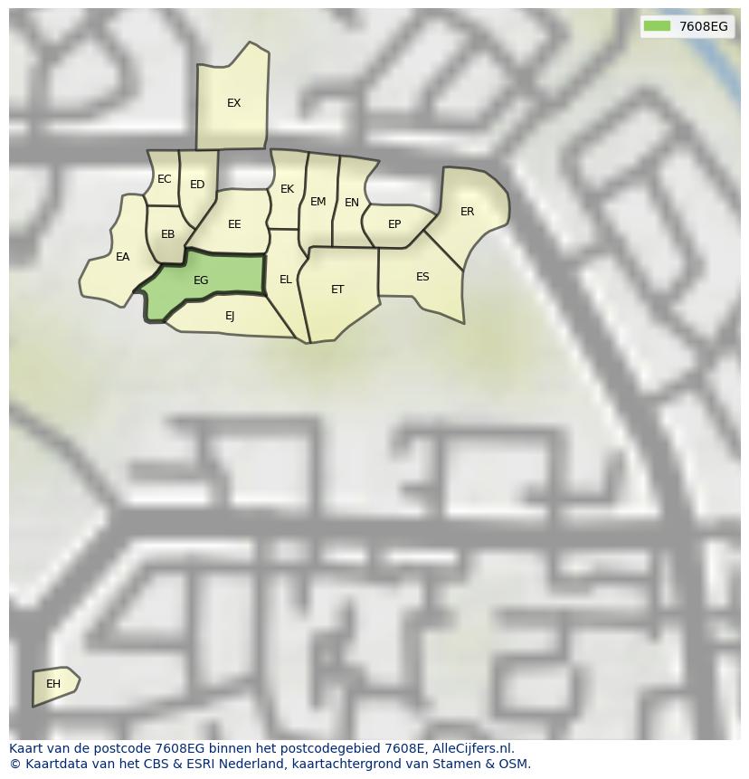 Afbeelding van het postcodegebied 7608 EG op de kaart.