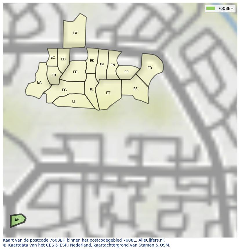 Afbeelding van het postcodegebied 7608 EH op de kaart.
