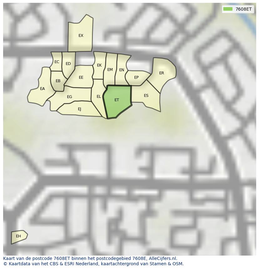 Afbeelding van het postcodegebied 7608 ET op de kaart.