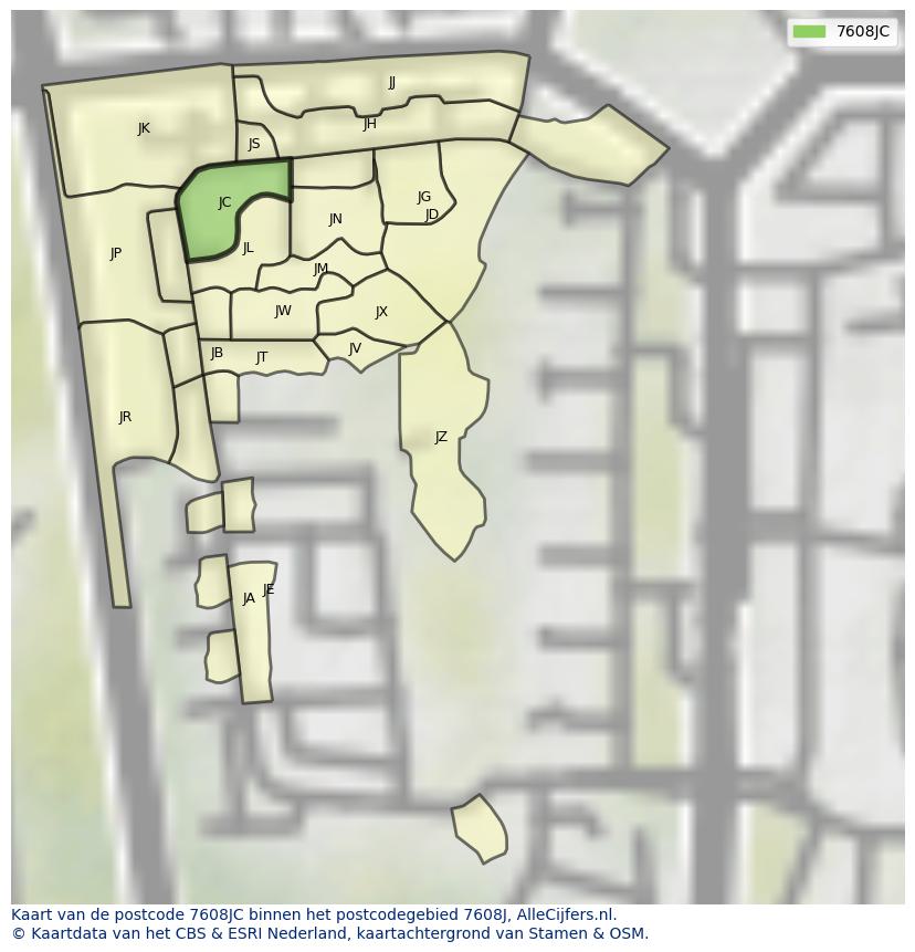 Afbeelding van het postcodegebied 7608 JC op de kaart.