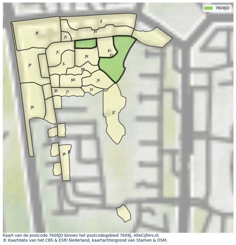 Afbeelding van het postcodegebied 7608 JD op de kaart.