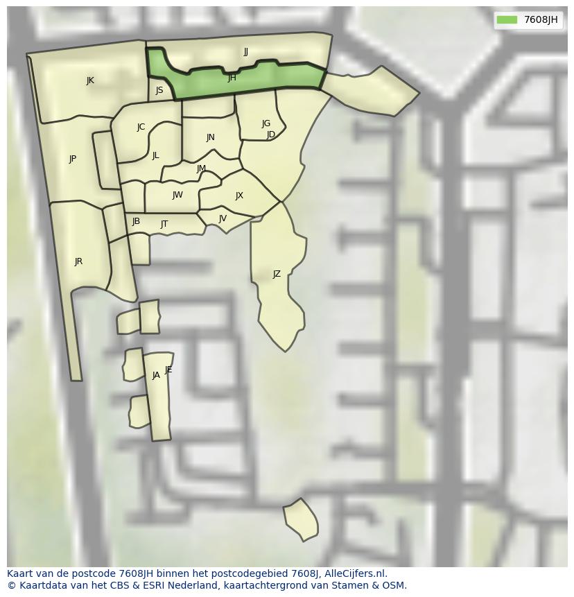 Afbeelding van het postcodegebied 7608 JH op de kaart.