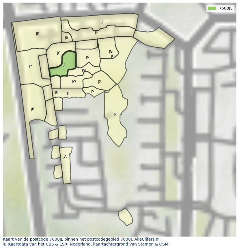 Afbeelding van het postcodegebied 7608 JL op de kaart.