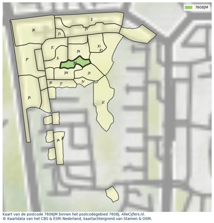 Afbeelding van het postcodegebied 7608 JM op de kaart.