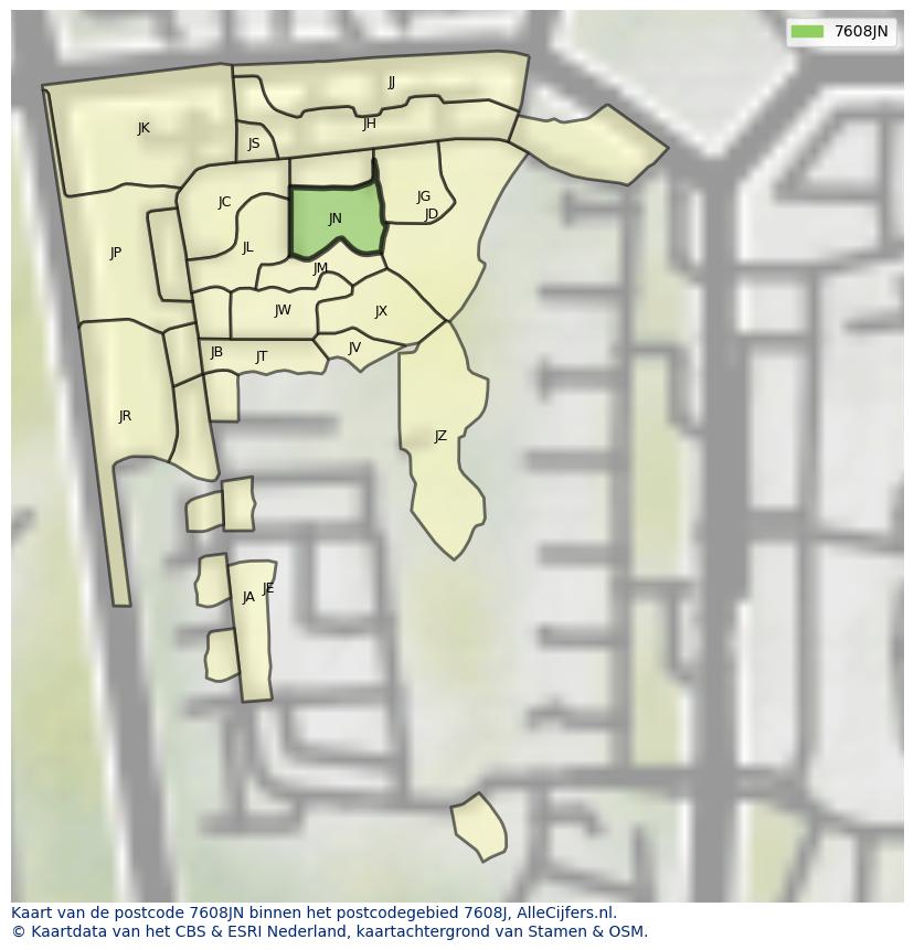 Afbeelding van het postcodegebied 7608 JN op de kaart.