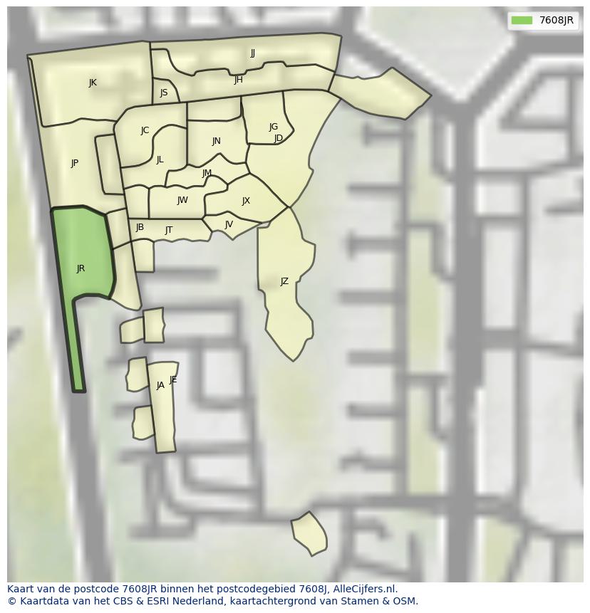 Afbeelding van het postcodegebied 7608 JR op de kaart.