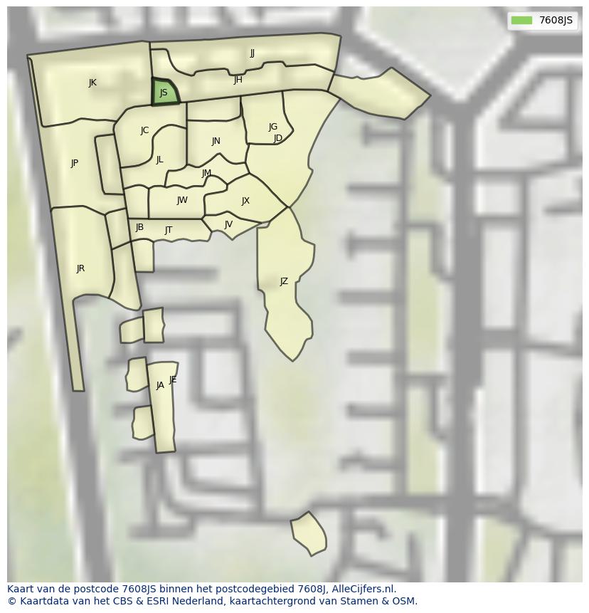 Afbeelding van het postcodegebied 7608 JS op de kaart.