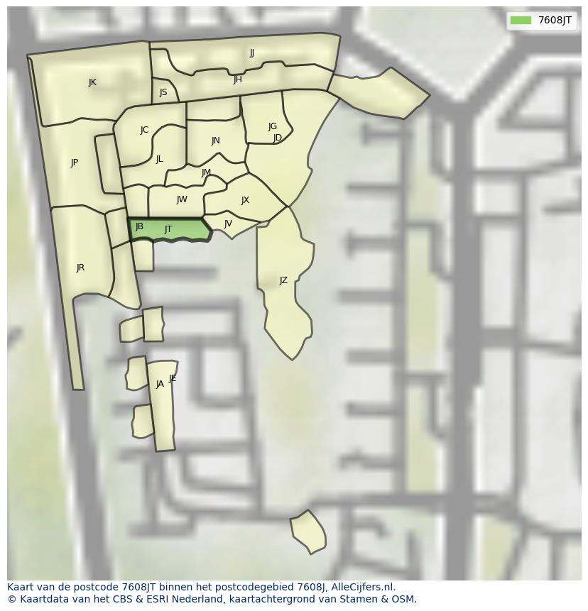 Afbeelding van het postcodegebied 7608 JT op de kaart.