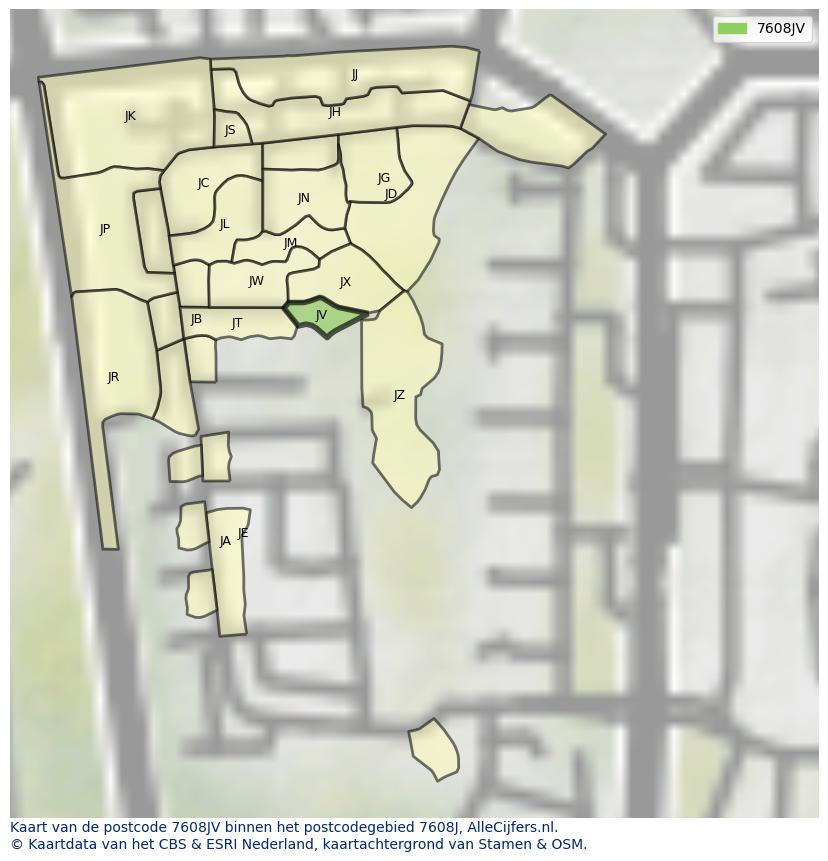 Afbeelding van het postcodegebied 7608 JV op de kaart.