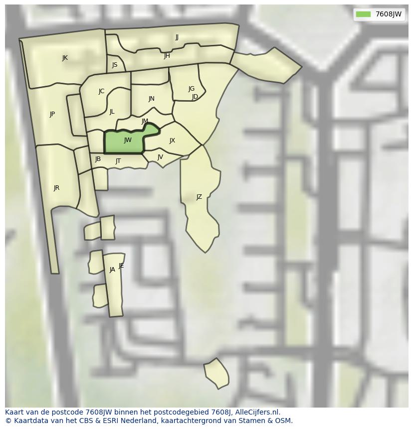 Afbeelding van het postcodegebied 7608 JW op de kaart.