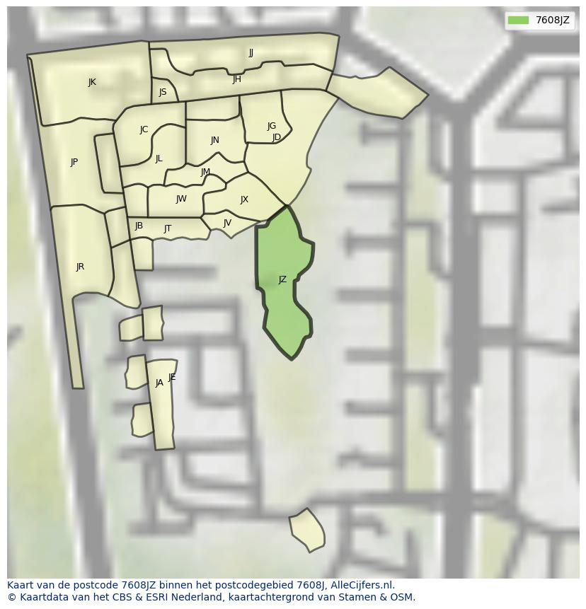 Afbeelding van het postcodegebied 7608 JZ op de kaart.