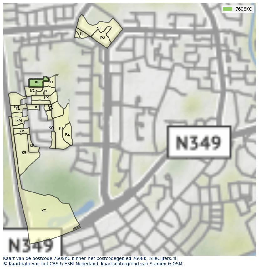 Afbeelding van het postcodegebied 7608 KC op de kaart.