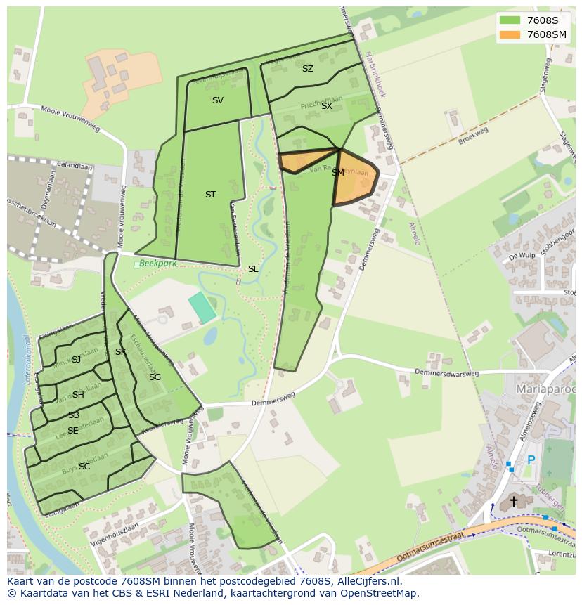 Afbeelding van het postcodegebied 7608 SM op de kaart.