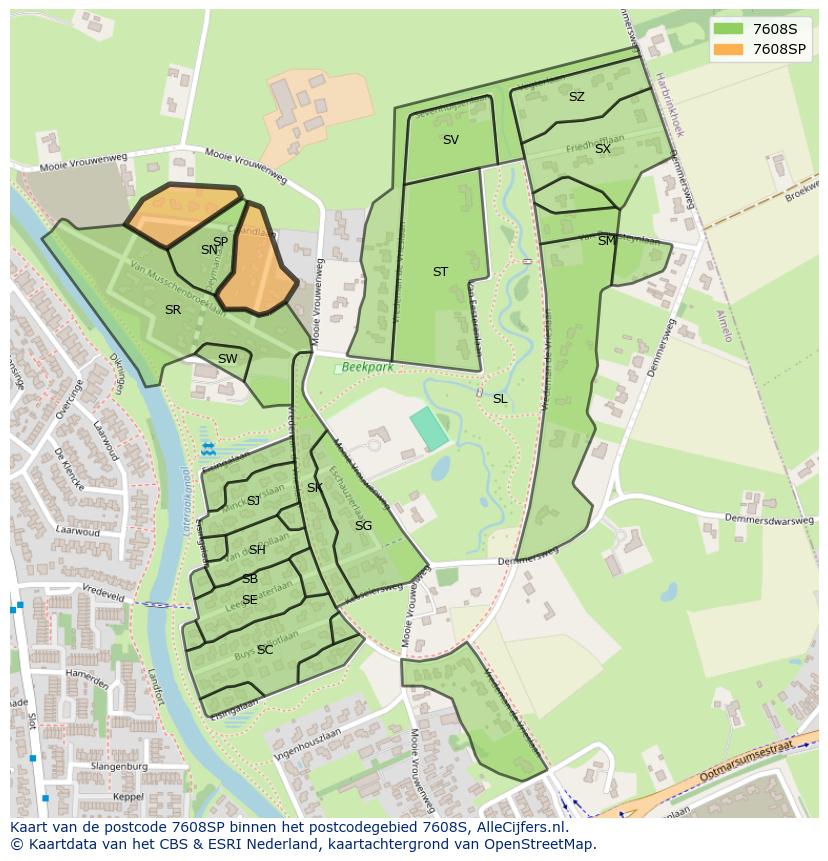 Afbeelding van het postcodegebied 7608 SP op de kaart.