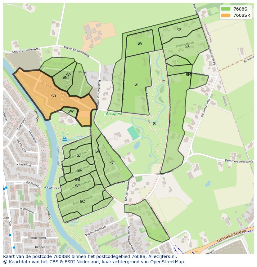 Afbeelding van het postcodegebied 7608 SR op de kaart.