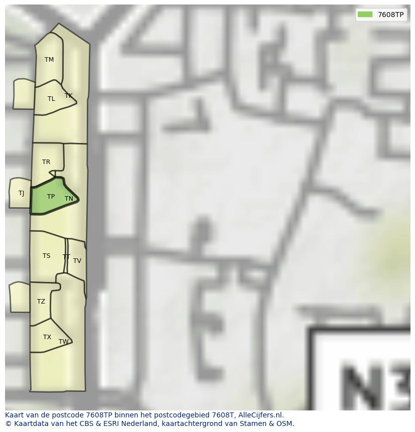 Afbeelding van het postcodegebied 7608 TP op de kaart.