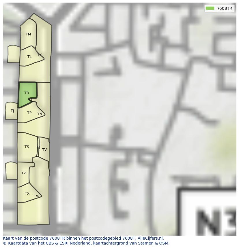 Afbeelding van het postcodegebied 7608 TR op de kaart.