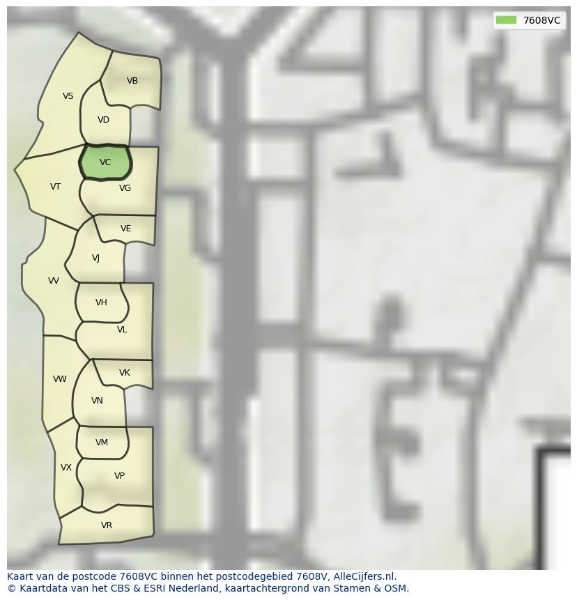 Afbeelding van het postcodegebied 7608 VC op de kaart.
