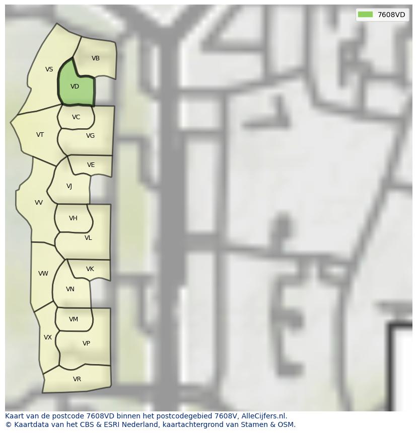 Afbeelding van het postcodegebied 7608 VD op de kaart.