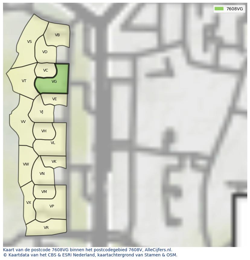 Afbeelding van het postcodegebied 7608 VG op de kaart.