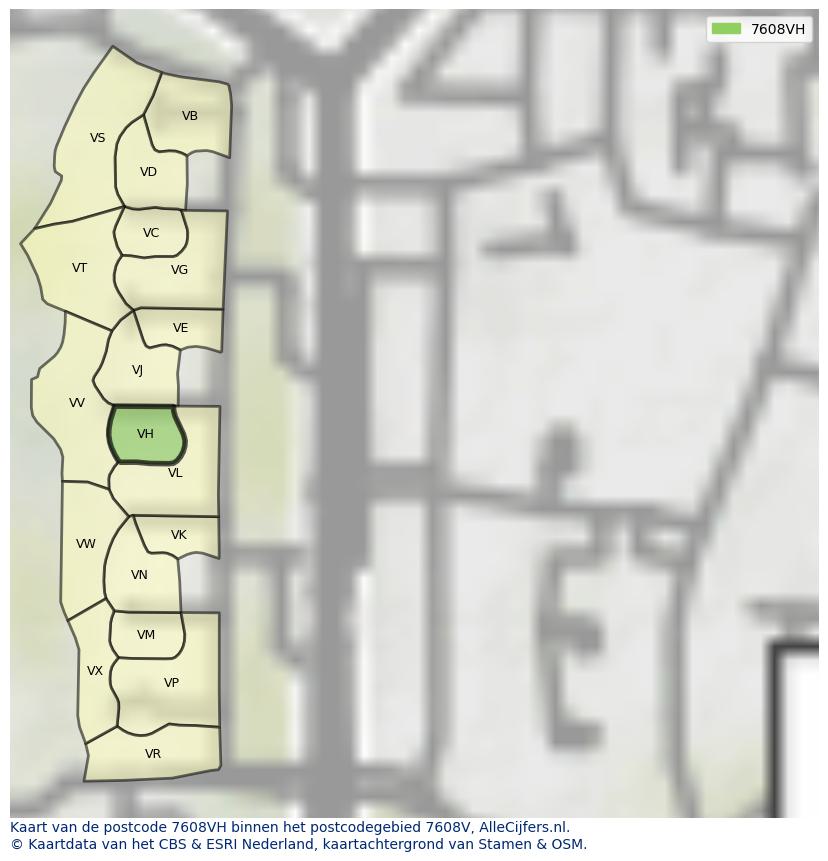 Afbeelding van het postcodegebied 7608 VH op de kaart.