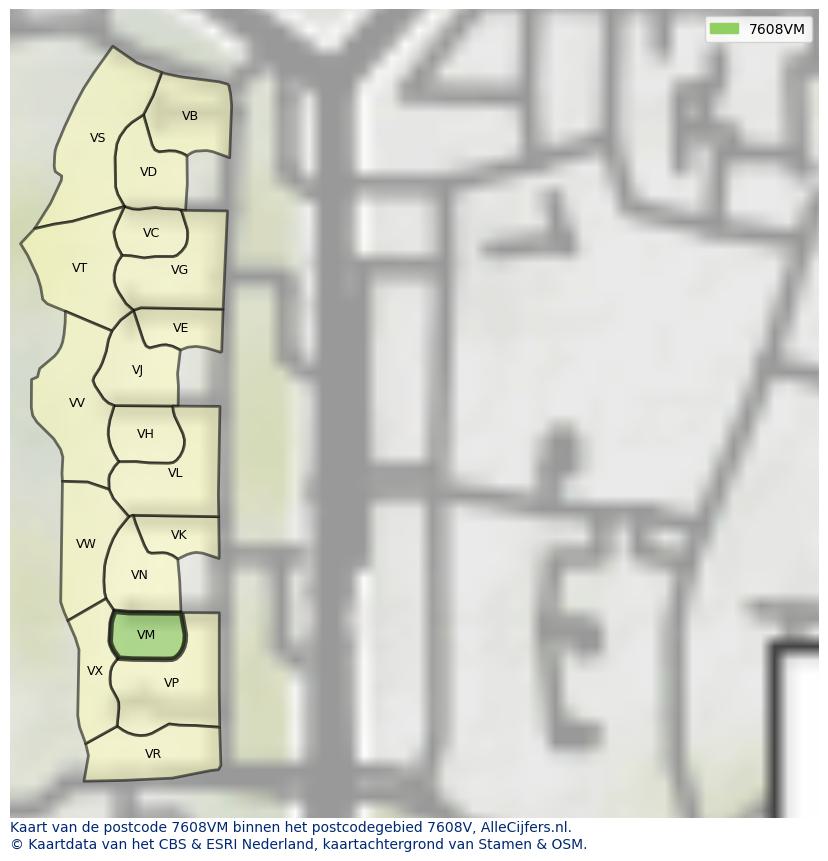 Afbeelding van het postcodegebied 7608 VM op de kaart.