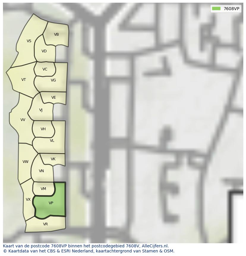 Afbeelding van het postcodegebied 7608 VP op de kaart.