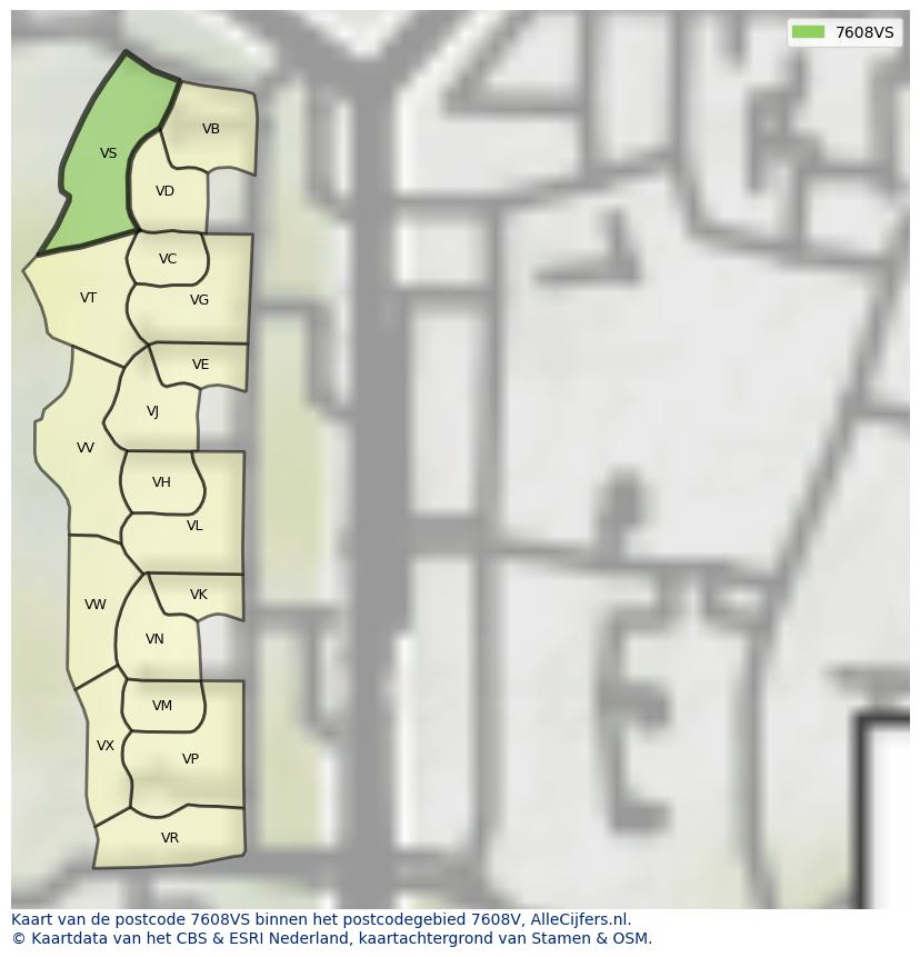 Afbeelding van het postcodegebied 7608 VS op de kaart.