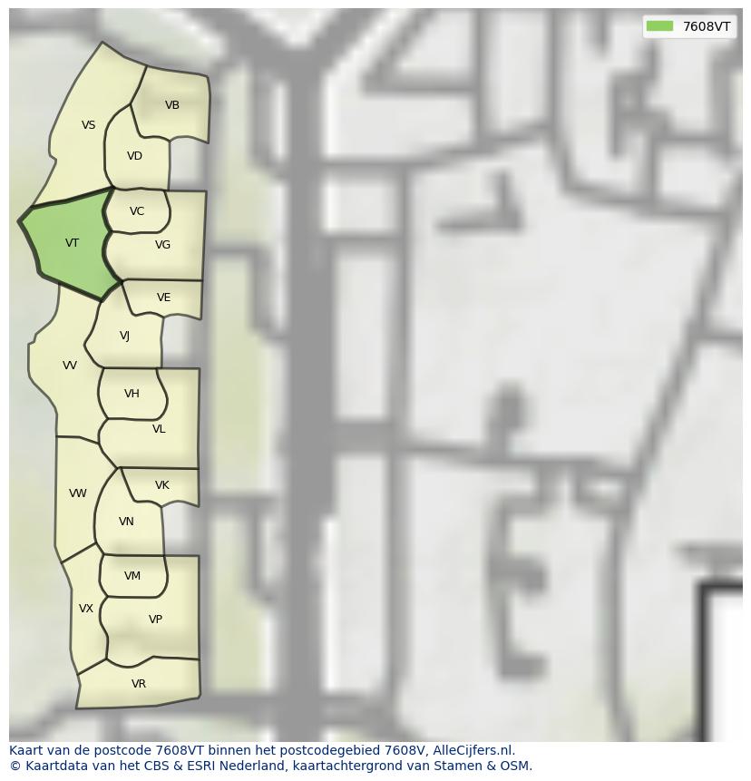Afbeelding van het postcodegebied 7608 VT op de kaart.