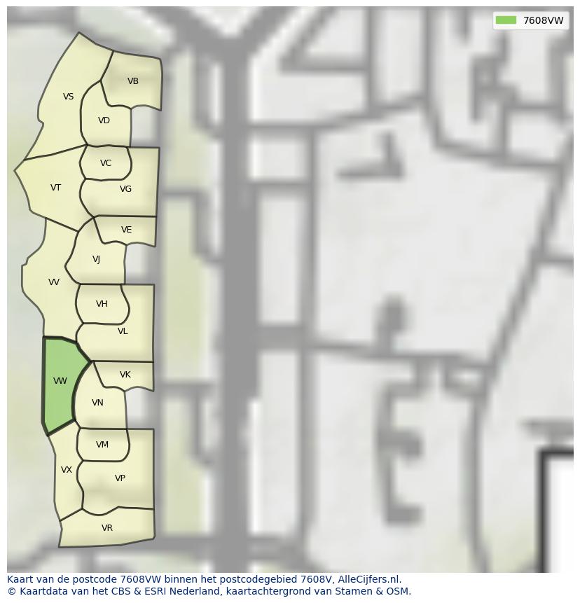 Afbeelding van het postcodegebied 7608 VW op de kaart.