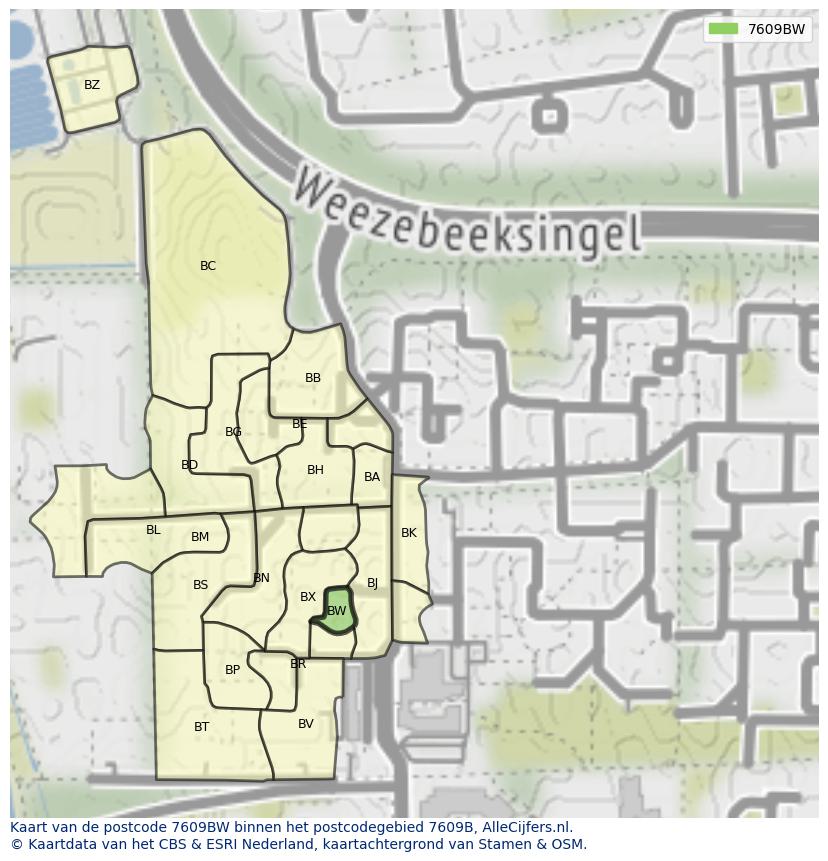 Afbeelding van het postcodegebied 7609 BW op de kaart.
