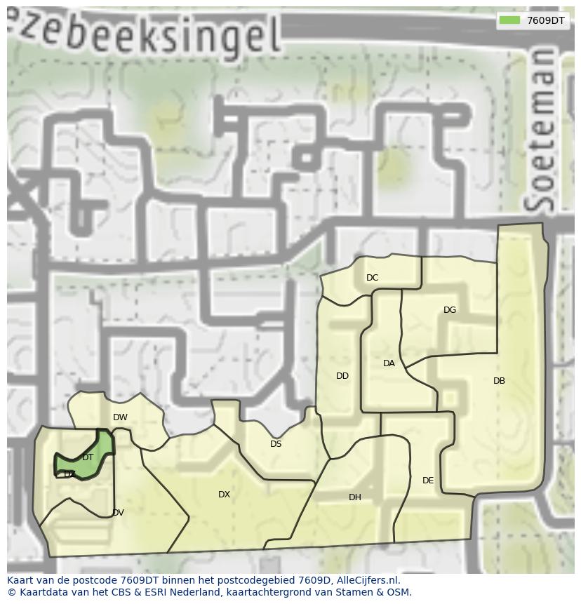 Afbeelding van het postcodegebied 7609 DT op de kaart.
