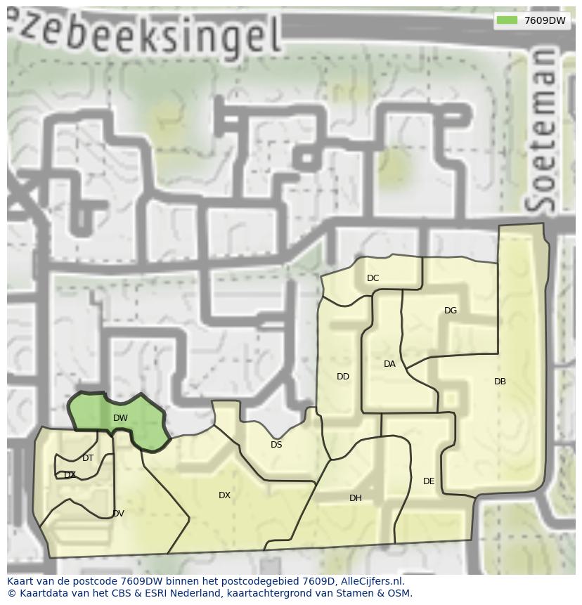 Afbeelding van het postcodegebied 7609 DW op de kaart.
