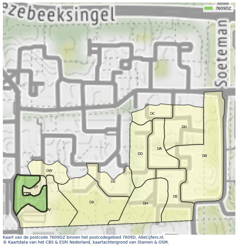 Afbeelding van het postcodegebied 7609 DZ op de kaart.