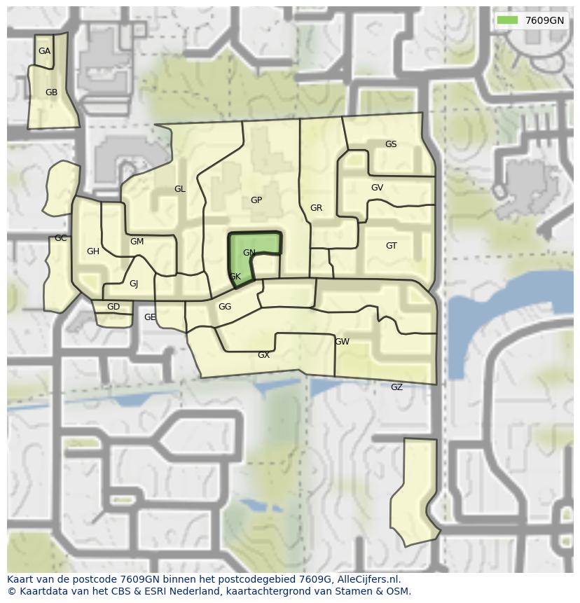 Afbeelding van het postcodegebied 7609 GN op de kaart.
