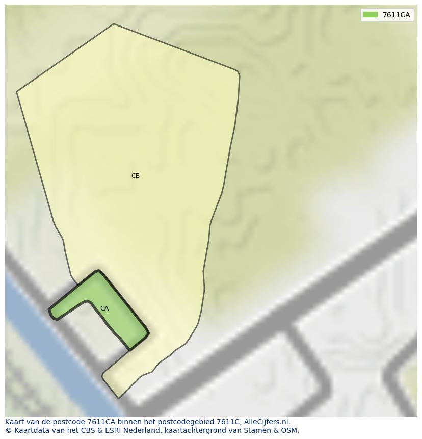 Afbeelding van het postcodegebied 7611 CA op de kaart.