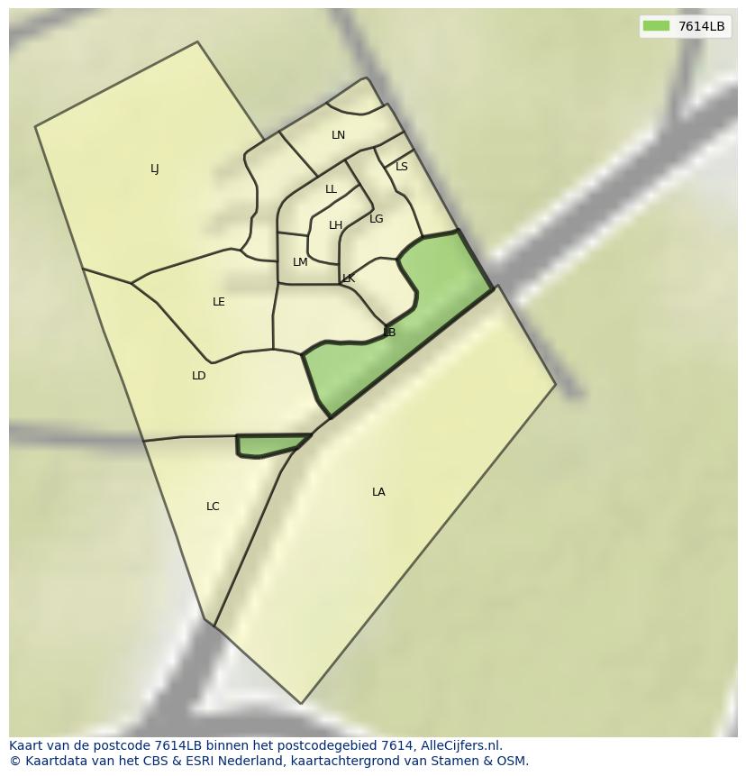 Afbeelding van het postcodegebied 7614 LB op de kaart.