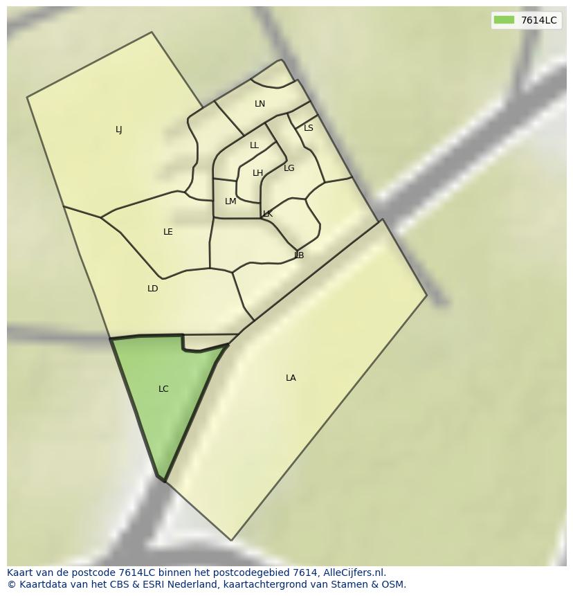 Afbeelding van het postcodegebied 7614 LC op de kaart.