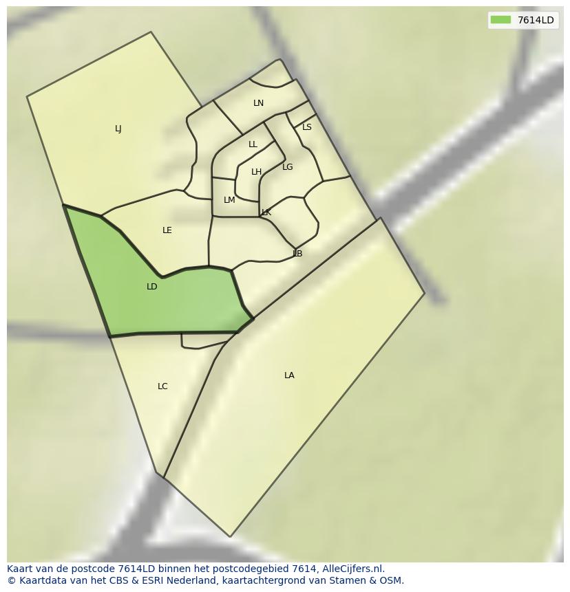 Afbeelding van het postcodegebied 7614 LD op de kaart.