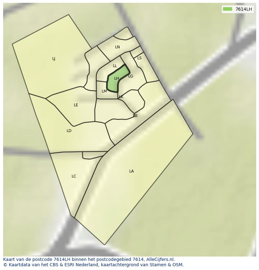 Afbeelding van het postcodegebied 7614 LH op de kaart.