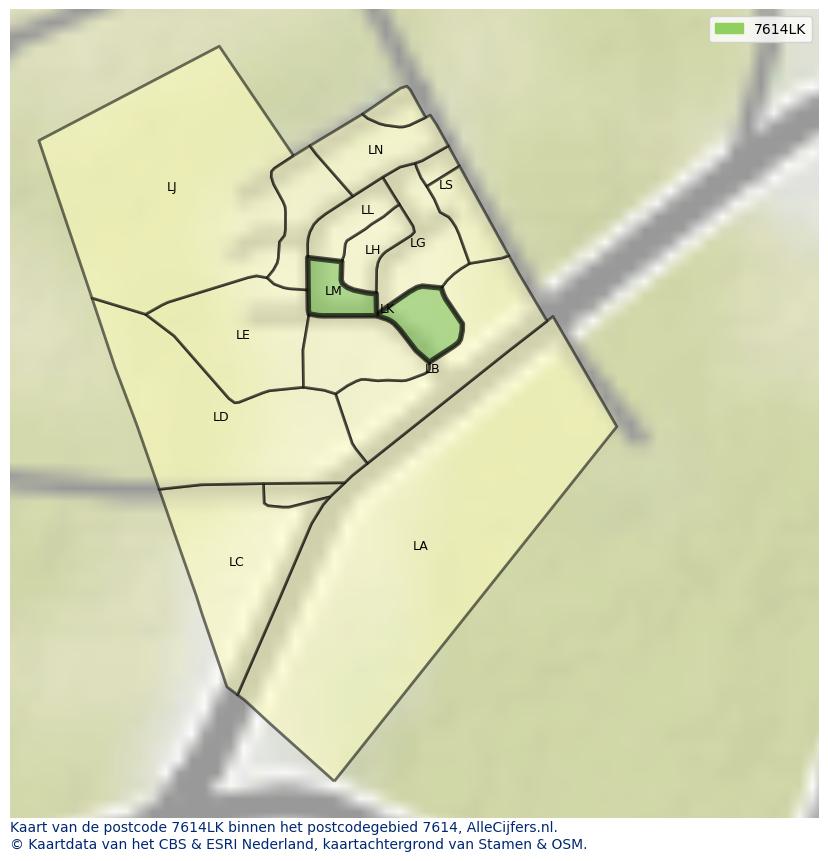 Afbeelding van het postcodegebied 7614 LK op de kaart.
