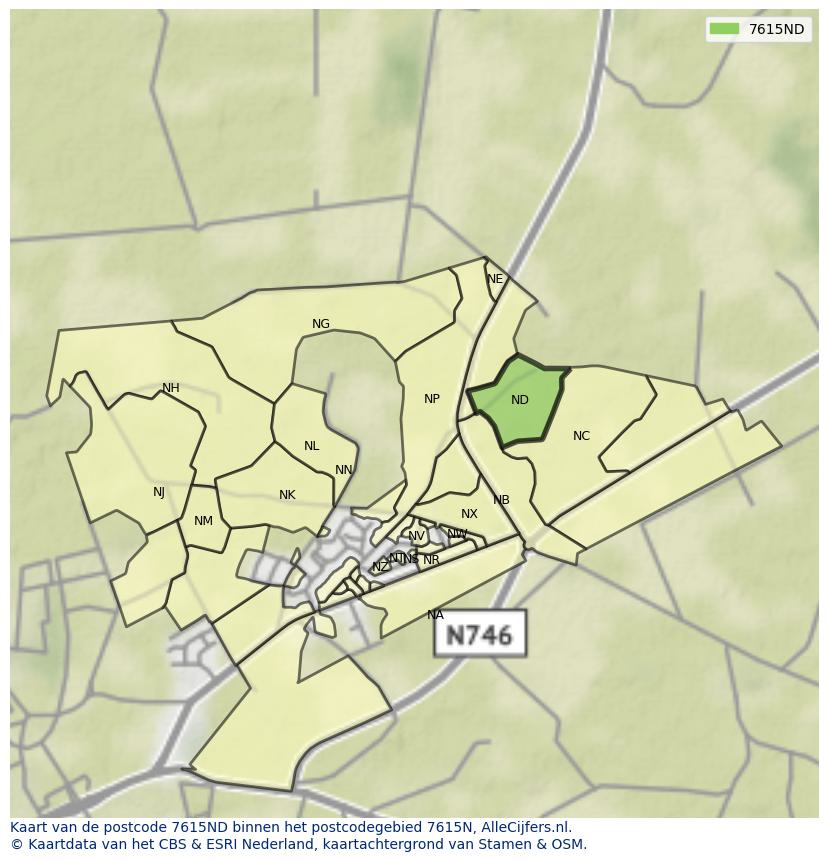 Afbeelding van het postcodegebied 7615 ND op de kaart.