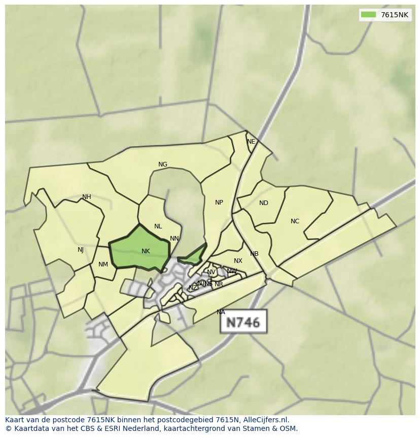 Afbeelding van het postcodegebied 7615 NK op de kaart.