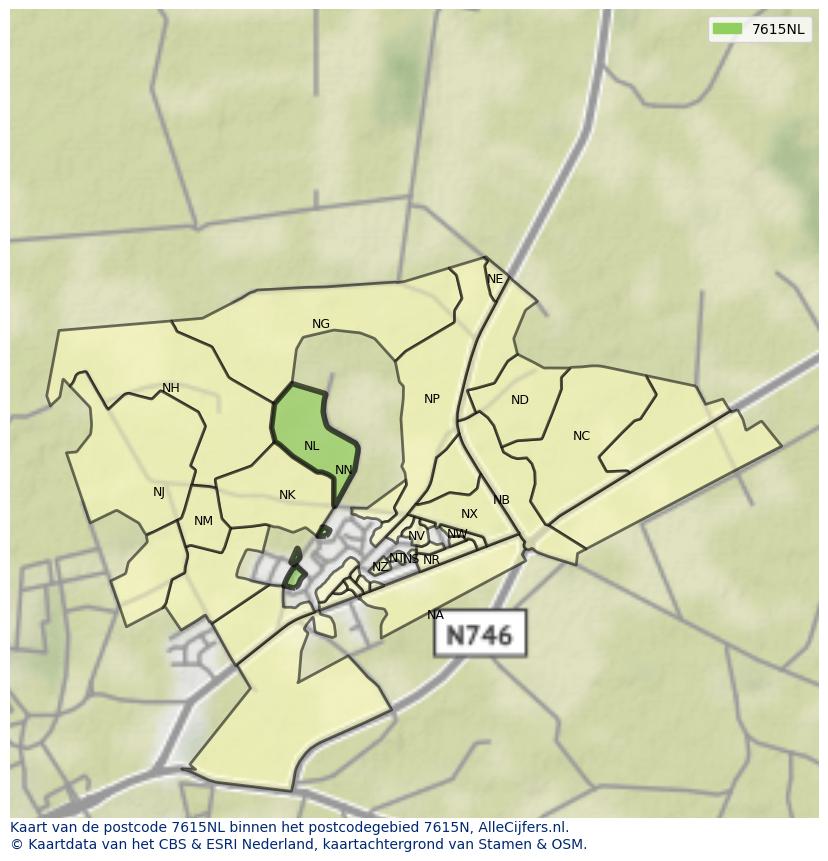 Afbeelding van het postcodegebied 7615 NL op de kaart.