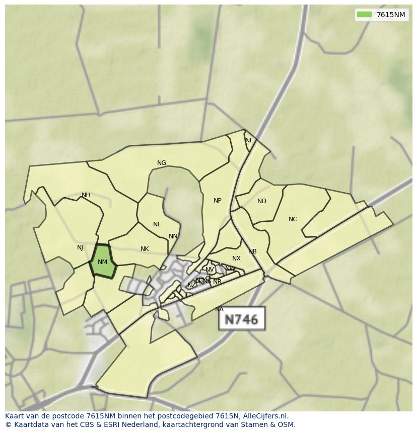 Afbeelding van het postcodegebied 7615 NM op de kaart.