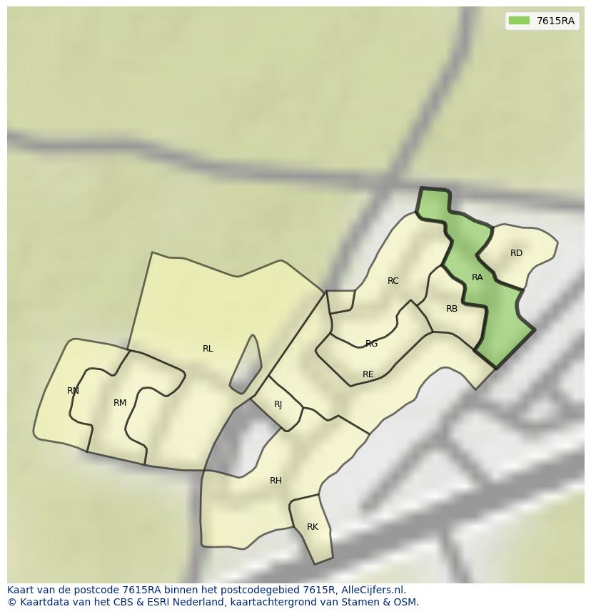 Afbeelding van het postcodegebied 7615 RA op de kaart.