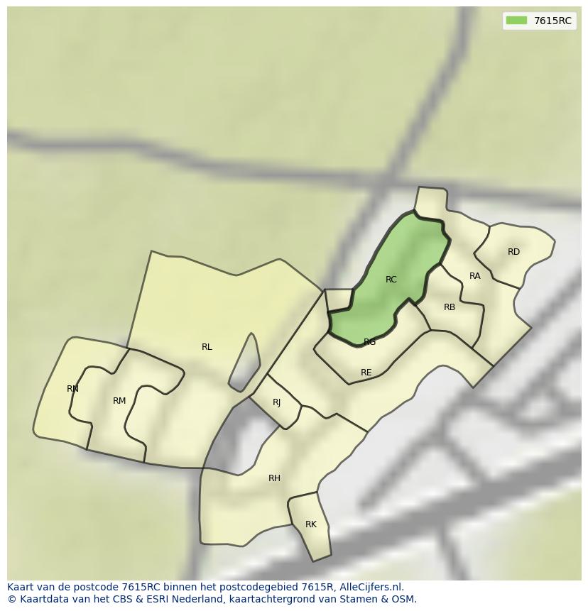 Afbeelding van het postcodegebied 7615 RC op de kaart.